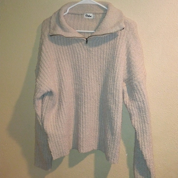 Cream Pulse Quarter Zip Pullover Ribbed Sweater L - Picture 1 of 6